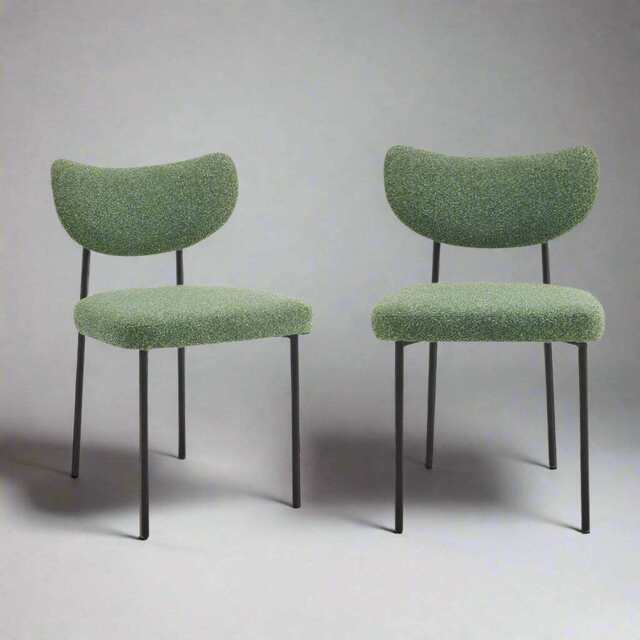 Set Of 2 Luca Designer Upholstered Boucle Dining Chair, Green - image 1