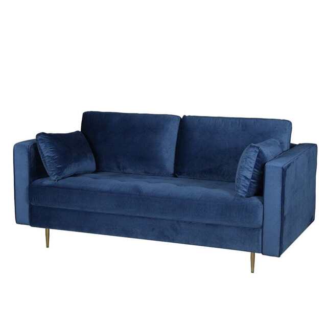 Avery Velvet 2 Seater Sofa with 2 Scatter Cushions, Blue