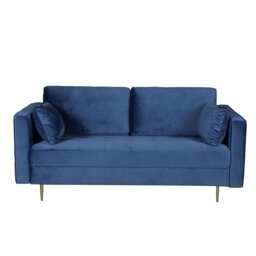 Avery Velvet 2 Seater Sofa with 2 Scatter Cushions, Blue - thumbnail 2