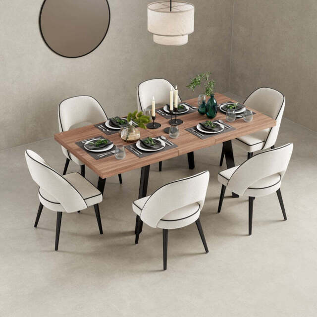 Belluno 4-6 Seater Oak 190CM Extending Dining Table With 4/6 Boucle Dining Chairs, Dining Table Only