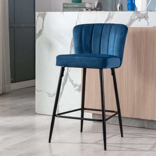 Caiden Padded Bar Stool, Blue Velvet