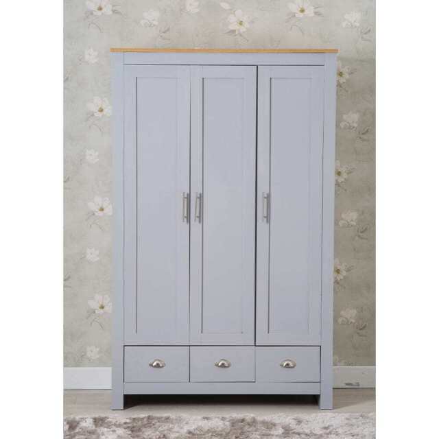 Heritage 3 Door 3 Drawer Wardrobe, Grey