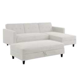 Avery Reversible White Corduroy Corner Sofa With Storage Chaise and Ottoman Bench, Full Set With Ottoman Bench - thumbnail 3
