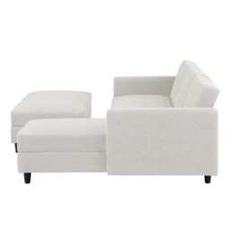 Avery Reversible White Corduroy Corner Sofa With Storage Chaise and Ottoman Bench, Full Set With Ottoman Bench - thumbnail 5