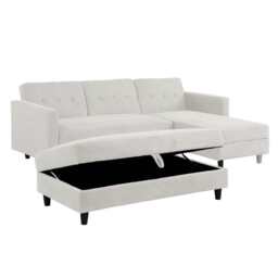 Avery Reversible White Corduroy Corner Sofa With Storage Chaise and Ottoman Bench, Full Set With Ottoman Bench - thumbnail 4