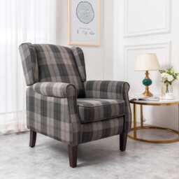 Ascot Wingback Fabric Recliner Chair In Grey/Cream/Blue/Red Tartan, Grey - thumbnail 5
