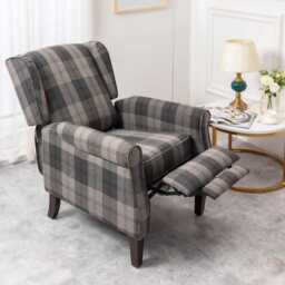 Ascot Wingback Fabric Recliner Chair In Grey/Cream/Blue/Red Tartan, Grey - thumbnail 2