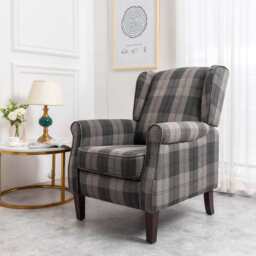 Ascot Wingback Fabric Recliner Chair In Grey/Cream/Blue/Red Tartan, Grey - thumbnail 1
