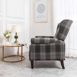 Ascot Wingback Fabric Recliner Chair In Grey/Cream/Blue/Red Tartan, Grey - thumbnail 6