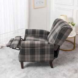 Ascot Wingback Fabric Recliner Chair In Grey/Cream/Blue/Red Tartan, Grey - thumbnail 3