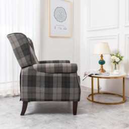 Ascot Wingback Fabric Recliner Chair In Grey/Cream/Blue/Red Tartan, Grey - thumbnail 4