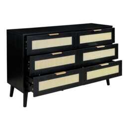 Boho 4pcs Rattan Decorated Bedroom Set With Chest And Bedside, Black - thumbnail 7