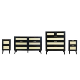 Boho 4pcs Rattan Decorated Bedroom Set With Chest And Bedside, Black - thumbnail 4