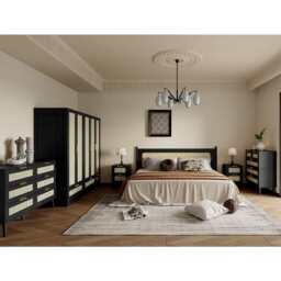 Boho 4pcs Rattan Decorated Bedroom Set With Chest And Bedside, Black - thumbnail 3
