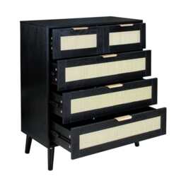 Boho 4pcs Rattan Decorated Bedroom Set With Chest And Bedside, Black - thumbnail 9