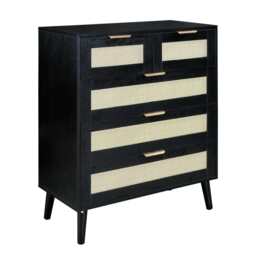 Boho 4pcs Rattan Decorated Bedroom Set With Chest And Bedside, Black - thumbnail 8
