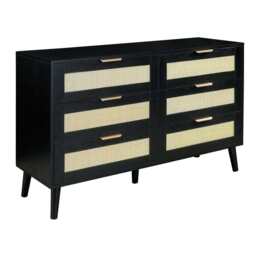Boho 4pcs Rattan Decorated Bedroom Set With Chest And Bedside, Black - thumbnail 6