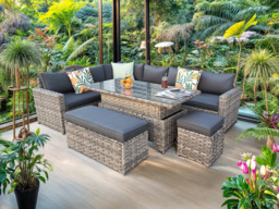 Barcelona 9 Seater Rattan Garden Dining Set with Rising Table In Grey, With Rain Cover