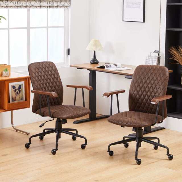 Brown Suede Fabric Swivel Office Chair Adjustable Chair with Armrest - image 1