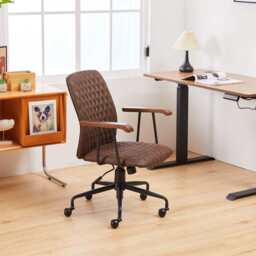 Brown Suede Fabric Swivel Office Chair Adjustable Chair with Armrest - thumbnail 6