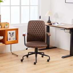 Brown Suede Fabric Swivel Office Chair Adjustable Chair with Armrest - thumbnail 5
