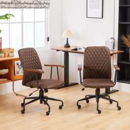Brown Suede Fabric Swivel Office Chair Adjustable Chair with Armrest - thumbnail 3