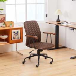Brown Suede Fabric Swivel Office Chair Adjustable Chair with Armrest - thumbnail 7