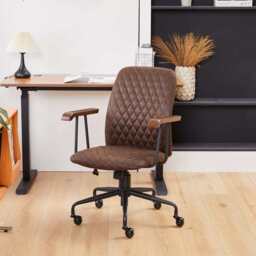 Brown Suede Fabric Swivel Office Chair Adjustable Chair with Armrest - thumbnail 8