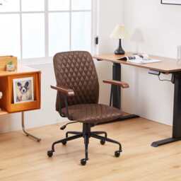 Brown Suede Fabric Swivel Office Chair Adjustable Chair with Armrest - thumbnail 2
