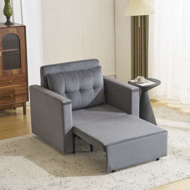 Avery 1 Seater Fold Out Upholstered Sofa Bed, Grey Velvet