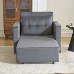 Avery 1 Seater Fold Out Upholstered Sofa Bed, Grey Velvet - thumbnail 5