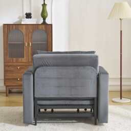 Avery 1 Seater Fold Out Upholstered Sofa Bed, Grey Velvet - thumbnail 9