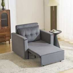 Avery 1 Seater Fold Out Upholstered Sofa Bed, Grey Velvet - thumbnail 1