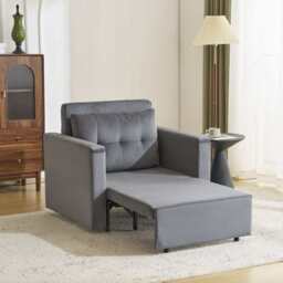 Avery 1 Seater Fold Out Upholstered Sofa Bed, Grey Velvet - thumbnail 2