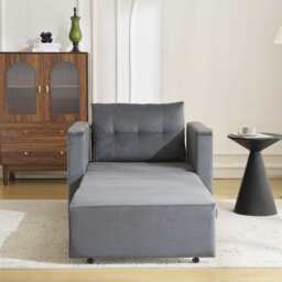 Avery 1 Seater Fold Out Upholstered Sofa Bed, Grey Velvet - thumbnail 4