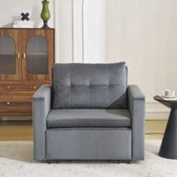 Avery 1 Seater Fold Out Upholstered Sofa Bed, Grey Velvet - thumbnail 7