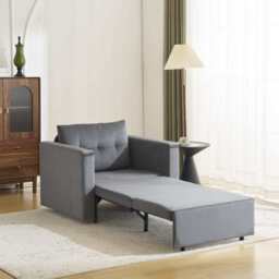 Avery 1 Seater Fold Out Upholstered Sofa Bed, Grey Velvet - thumbnail 3