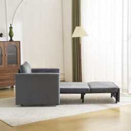 Avery 1 Seater Fold Out Upholstered Sofa Bed, Grey Velvet - thumbnail 6