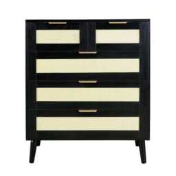Boho 3+2 Drawers Chest Rattan Decorated Storage Cabinet, Black - thumbnail 3