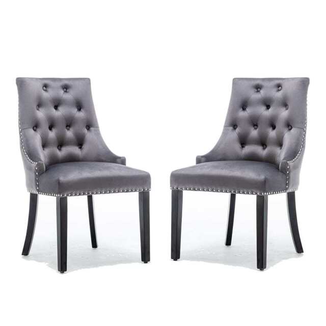 Avers Grey Velvet Button Back Dining Chairs, 2 Chairs / Rubber Wood Legs - image 1