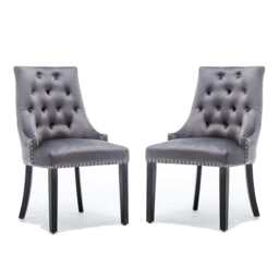 Avers Grey Velvet Button Back Dining Chairs, 2 Chairs / Rubber Wood Legs - thumbnail 1