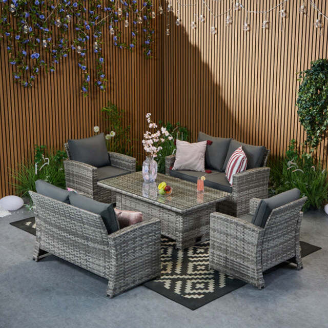 Outdoor Garden 6 Seater Rattan Seater Sofa Set With Lift Up Dining Table - image 1