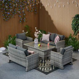 Outdoor Garden 6 Seater Rattan Seater Sofa Set With Lift Up Dining Table - thumbnail 1