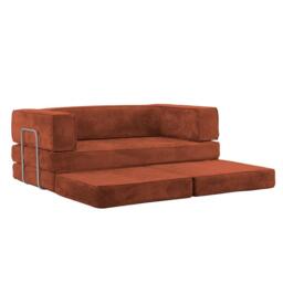 Hugspacee Velvet Compressed Daybed lounge Sofa with Ottoman, Orange - thumbnail 2