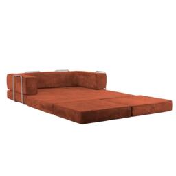 Hugspacee Velvet Compressed Daybed lounge Sofa with Ottoman, Orange - thumbnail 4