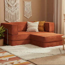 Hugspacee Velvet Compressed Daybed lounge Sofa with Ottoman, Orange