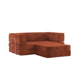 Hugspacee Velvet Compressed Daybed lounge Sofa with Ottoman, Orange - thumbnail 3