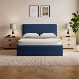 Elvie Ottoman Storage Pneumatic Lift Up Bed Frame Double or King Bed, King / Navy Blue Velvet - thumbnail 2