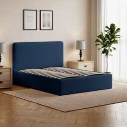 Elvie Ottoman Storage Pneumatic Lift Up Bed Frame Double or King Bed, King / Navy Blue Velvet - thumbnail 3