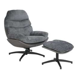 Manu Boucle Recliner Swivel Armchair With Footstool, Grey - thumbnail 3